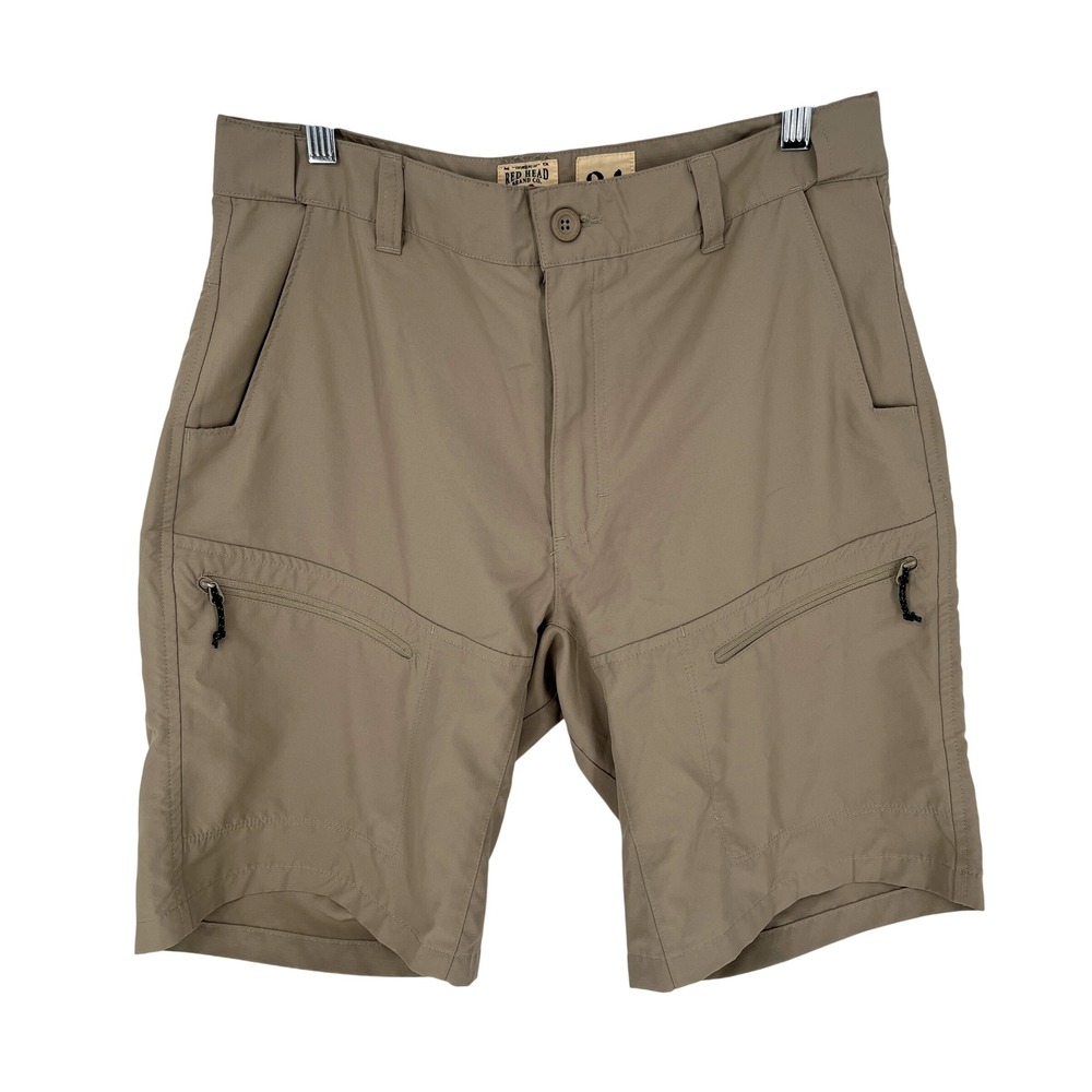 RedHead Men 34 Performance Hiking Shorts Khaki Zip Pockets 10 In Inseam Utility